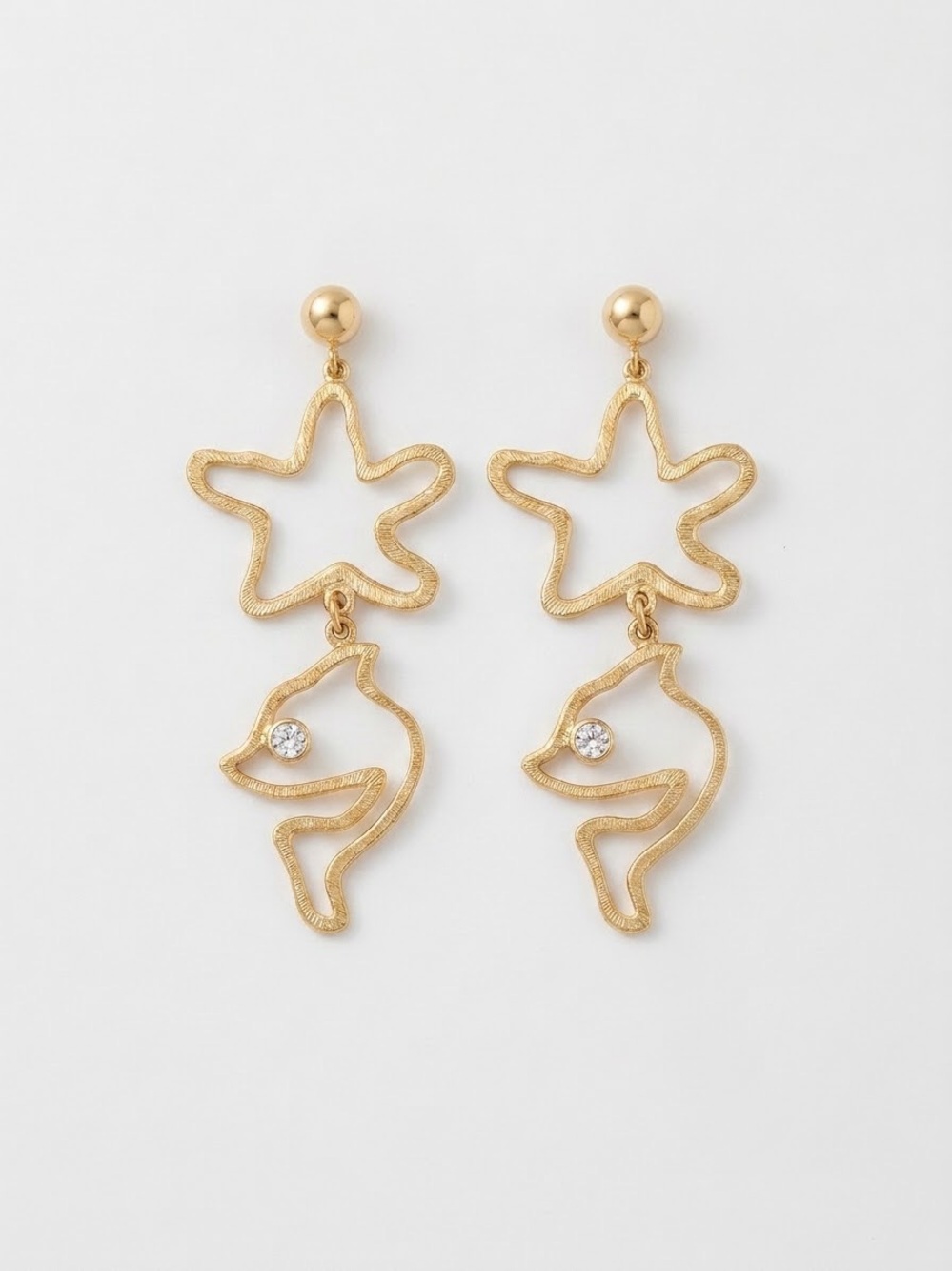 Gold Tone Dolphin  Drop Earrings